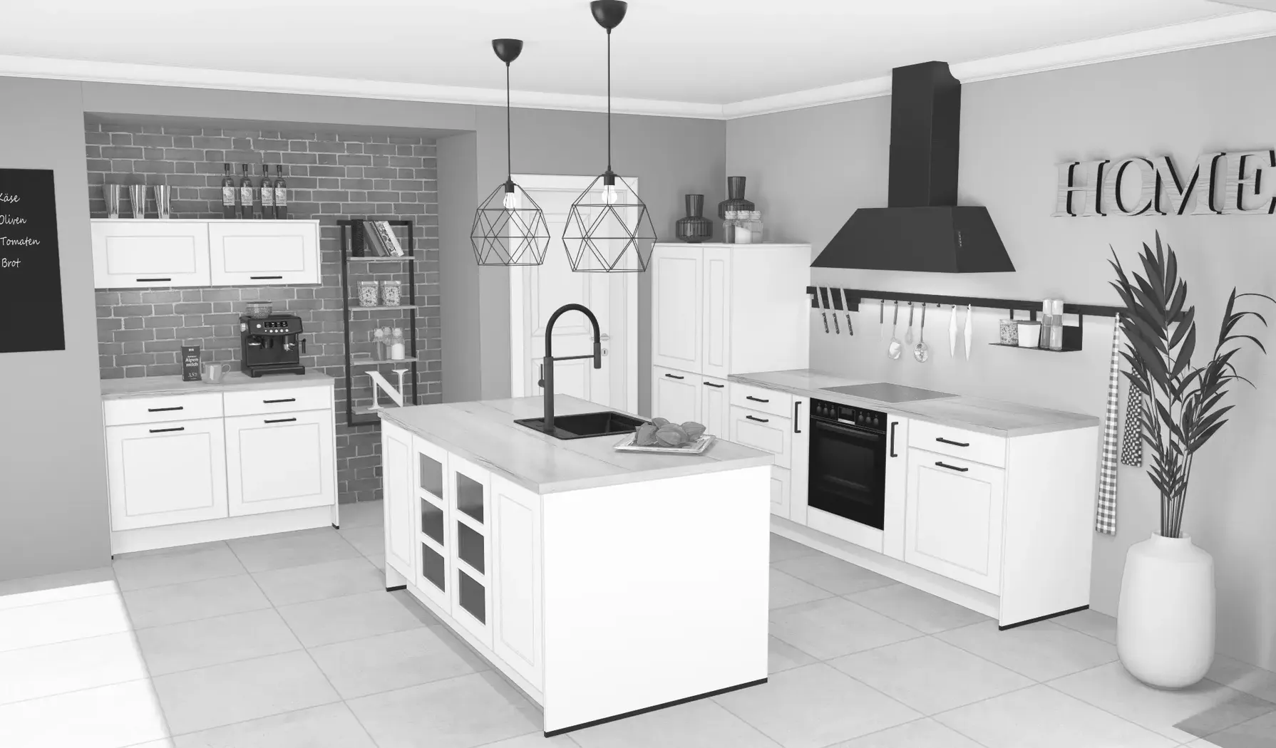 Zeile und Insel / Landhaus-Mediterran / A1 Basic | Küchengalerie | Katalog öffnen